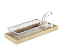 Westmark Cestino da portata per fritti + Vassoio in bambù + 2 ciotoline, Set da 4 pz., Acciaio inox/Bambù/Ceramica, Tapas + Friends, Argento/Marrone/Bianco, 69192260