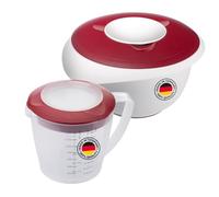 Westmark Ciotola (2,5 L) e caraffa Helena (1.4 L), Ciotola con bordo paraspruzzi e anello in gomma - Caraffa con beccuccio e scala graduata - Bianco/Rosso