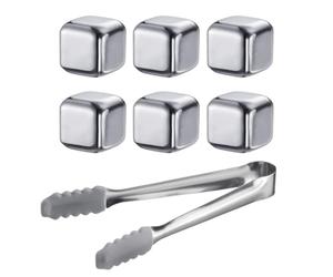 Westmark Cosmo set di cubetti di ghiaccio con pinze - cubetti di ghiaccio riutilizzabili con pinze, ideali per bevande fredde, raffreddano senza acqua, pratiche pietre refrigeranti - acciaio inox 7 pz