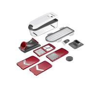 Westmark Mandolina affetta-tutto con coperchio, Contenitore di raccolta e 5 inserti, 12 pezzi, Acciaio inox/Plastica, Dicer Star Plus, Bianco/Trasparente/Rosso, 97112260