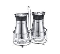 Westmark Menage 63332260 - Saliera e pepiera, 3 pezzi, capacità: 125 ml ciascuno, finestra sottostante, vetro/plastica/acciaio inossidabile, Lisbona, trasparente/argento/nero