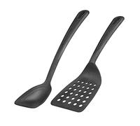 Westmark Paletta e cucchiaio per padella Gentle - 2 pezzi, scala 15-45 ml | Paletta larga e forata per padelle alte, cucchiaio con bordo raschiante, fino a 210 °C, Made in Germany, nero, 283722E6