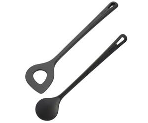 Westmark Set 2 Pezzi di Cucchiai per Mescolare + Cucchiaio Appuntito con Foro/Per Risotto - Ideale per Mescolare il cibo in una padella o pentola rivestita - Nero, 288422E6