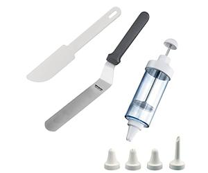 Westmark Set da 3 pezzi: 1 siringa con 5 beccucci, 1 paletta angolare, 1 solvente per torte, in plastica e acciaio inox, trasparente/nero/bianco, 311522E6
