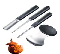 Westmark Set da intaglio decorativo per zucche e altre verdure/frutta, 4 pezzi, Modelli di intaglio inclusi, Halloween, Acciaio inox/Plastica, Nero/Argento, 51282260