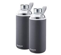 Westmark Set di 2 Borracce in Vetro con Stampa, Inclusa Custodia Protettiva, 1000 ml, Vetro/Silicone/Gomma, Senza BPA, Viva, Antracite/Argento/Trasparente, 527422E6