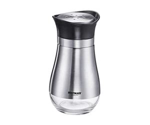 Westmark Set di 2 spargispezie con finestra inferiore, fori universali nel coperchio, capacità 125 ml ciascuno, in vetro/plastica/acciaio inox, Lisbona, trasparente/nero/argento, 6322260
