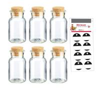 Westmark Set di Barattoli per Spezie con Tappi in Sughero, 6 pz. - Per spezie, erbe e tè - Incluse 8 etichette decorative - Trasparenti, 150 ml