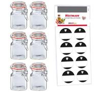 Westmark Set Di Barattoli Con Chiusura A Filo, 6 Pezzi - Per Spezie, Erbe E Tè - Incluse 8 etichette decorative - Trasparente, 100 Ml