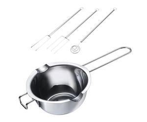 Westmark Set di Ciotola per Magno Maria e Forchette per Immersione in Cioccolato (3 Pezzi) - Ciotola con beccucci bilaterali pe versare - Forchetta per immersione e decorazione - Acciaio inox