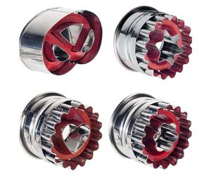 Westmark Set di Formine per Biscotti, 4 Pezzi, 4 Motivi Diversi, Con Espulsore, Acciaio Inox/Plastica, Linzer, Argento/Rosso, 350022E6