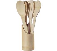 Westmark Set di utensili da cucina - 6 pezzi, bambù, con portautensili | Cucchiaio da cucina, cucchiaio per insalata, 2 palette (piena e forata) e pinza, non graffia l'antiaderente, 69892270
