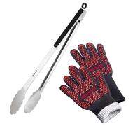 Westmark Set Guanti Grill per Griglia Ignifughi + 1 Pinza per griglia - Ideale per lavorare in sicurezza sulla griglia, nel forno o sul caminetto - Lunghezza: 37,7 cm, 156422E6