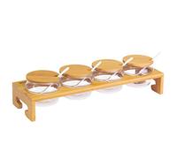 Westmark Set per marmellate/spezie, 13 pz., 1 base + 4 contenitori + 4 coperchi + 4 cucchiai, Larghezza: 38,5 cm, Bambù/Vetro/Ceramica, Tapas + Friends, Marrone chiaro/Bianco, 69902260