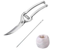 Westmark Set per Pollo, 3 Pezzi, 1 Trinciapollo con Meccanismo a Molla, 1 Ago per la Carne + 1 Spago da Cucina 60 m, Acciaio Inossidabile/Poliestere, Classic, Argento/Bianco, 137122E6