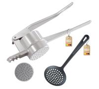 Westmark Set per Spätzle, 2 Pezzi, 1 Pressa per Spätzle e Patate con Fori Classici, Spätzlechef, 1 Mestolo, Gentle, Alluminio Pressofuso/PA, Argento/Nero,612022E8