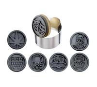 Westmark Timbri per biscotti Colonia - Timbri per biscotti con 7 diversi motivi, teste in silicone, un timbro in legno e un anello tagliapasta in acciaio inossidabile - Ø 6,5 cm