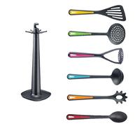 Westmark Utensili da cucina - Supporto rotante gallant con schiacciapatate, cucchiaio verdure, cucchiaio spaghetti, mestolo zuppa, schiumarola e paletta - multicolor, set da 7 pz