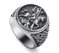WESTMIAJW Anello da uomo St Christopher George Benedict in acciaio inossidabile Gioielleria religiosa per uomini Taglia Q, S, T1/2, V1/2, Y, Z+1, Piccolo, Acciaio inossidabile