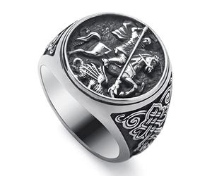 WESTMIAJW Anello da uomo St Christopher George Benedict in acciaio inossidabile Gioielleria religiosa per uomini Taglia Q, S, T1/2, V1/2, Y, Z+1, Piccolo, Acciaio inossidabile