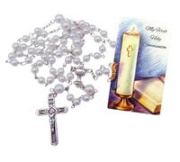 Westmon Works Rosario per Prima Comunione con perline in vetro con calice centrotavola e crocifisso, set deluxe per ragazze cattoliche, con sacchetto ricordo, Metallo, Nessuna pietra preziosa