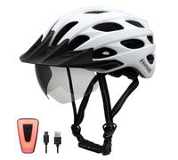 Westt Casco da bicicletta con luce ricaricabile e visiera, per uomo e donna | Occhiali da sole magnetici, luce LED ricaricabile tramite USB-C con 9 modalità di illuminazione, visiera rimovibile