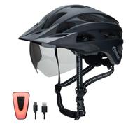 Westt Casco da bicicletta con luce ricaricabile e visiera, per uomo e donna | Occhiali da sole magnetici, luce LED ricaricabile tramite USB-C con 9 modalità di illuminazione, visiera rimovibile