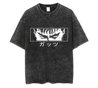 westtrend Uomini Lavato T Shirt Berserk Lavato T-Shirt Anime Guts Skull Cavaliere Graphic Tshirt Guts Berserk Nero Spadaccino Vintage Do Old Tops