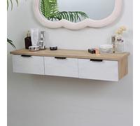 WESTWILD Tavolo da Trucco sospeso, Tavolo da Trucco a Parete con cassetti, scrivania sospesa per Parete, Tavolo da Trucco in Legno, scrivania a Parete per Camera da Letto, Comodino a Parete per camer