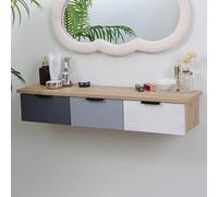 WESTWILD Tavolo da Trucco sospeso, Tavolo da Trucco a Parete con cassetti, scrivania sospesa per Parete, Tavolo da Trucco in Legno, scrivania a Parete per Camera da Letto, Comodino a Parete per camer