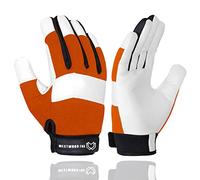 WESTWOOD FOX Guanti da lavoro da giardinaggio a prova di spine, flessibili, resistenti, in pelle, per lavori da uomo, donna (Arancione, M)