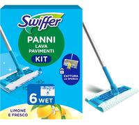 Wet Lavapavimenti Kit, 1 Scopa E 6 Panni Umidi, Limone, Maxi Formato, Lava Pavim