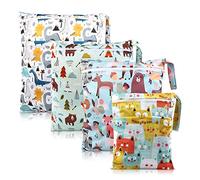 Wetbag, Borsa per Pannolini di Stoffa, 4 Pezzi, Impermeabile, Riutilizzabile, Con Chiusura Lampo, per Neonati, Multicolore, Tasca sul Naso