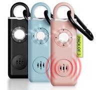 WETEN - Portachiavi con allarme personale ricaricabile tramite USB, protezione da donna, confezione da 3 pezzi, fischietto di sicurezza da 130 dB, con luce LED, allarme di emergenza, pulsante di