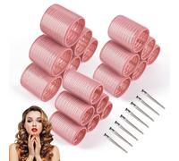 wetore Set di 26 bigodini termici in ceramica, per capelli lunghi, medi e corti, con clip, da donna (18 rulli + 8 clip in acciaio inossidabile, rosa)