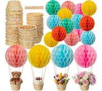 Wettarn Set di 24 centrotavola da tavolo con mongolfiera, 20 cm, lanterne di carta intrecciate con bastoncini, per fai da te, decorazione per mongolfiera, per rivelare il genere, compleanno, baby