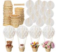 Wettarn Set di 24 centrotavola da tavolo con mongolfiere, 20 cm, lanterne di carta intrecciate con bastoncini, per fai da te, decorazione per mongolfiera, per rivelare il sesso, compleanno, baby