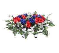 WEvalMC Ghirlanda di fiori artificiali per cimitero, decorazione per porta, pietra tombale, 47 x 64 cm, decorazione per tombe, colore blu