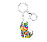 WEVENI Acrilico Boemo Pitbull Cane Portachiavi Boho Accessori Pit Bull Terrier Regali per Amanti dei Cani Donne Ragazze Borsa Portachiavi Charms, Iridescente, M