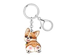 WEVENI Acrilico Carino Corgi Portachiavi Cane Pet Portachiavi Corgi Regali per gli Amanti dei Cani Donne Ragazze Zaino Purse Charms (Marrone)