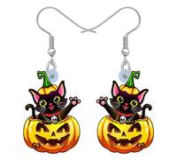 WEVENI Acrilico Halloween Zucca Nero Gatto Orecchini Pendenti Gatto Gioielli per Le Donna Bambina Donna (Gatto Nero Q)