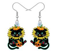 WEVENI Acrilico Halloween Zucca Nero Gatto Orecchini Pendenti Gatto Gioielli per Le Donna Bambina Donna (Gatto Nero O)