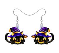 WEVENI Acrilico Halloween Zucca Nero Gatto Orecchini Pendenti Gatto Gioielli per Le Donna Bambina Donna (Gatto Nero L)