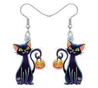 WEVENI Acrilico Halloween Zucca Nero Gatto Orecchini Pendenti Gioielli per Le Donna Bambina Donna (Gatto Nero H)