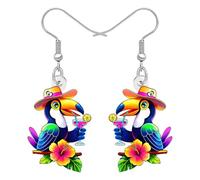 WEVENI Fiori tropicali Orecchini Tucano Acrilico Ciondolo Uccello con Margherita Vetro Hawaiano Gioielli Uccello Lover Regali per Donne Ragazze Mamma, M, Acrilico, Nessuna pietra preziosa