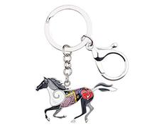 WEVENI Lega Corsa Cavallo Portachiavi Accessori Smalto Gioielli per Le Donna Ragazze Auto Portafoglio Charms (Nero)