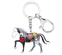 WEVENI Lega Corsa Cavallo Portachiavi Accessori Smalto Gioielli per Le Donna Ragazze Auto Portafoglio Charms (Ebano)