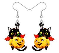 WEVENI Orecchini Pendenti Acrilico Halloween Zucca Gatto Nero Gioielli per Donna e Bambina (Gatto Nero E)