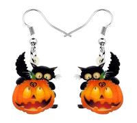 WEVENI Orecchini pendenti in acrilico a forma di zucca di Halloween, con gatto nero, gioielli da donna, Acrilico Acciaio inossidabile, Nessuna pietra preziosa