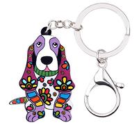 WEVENI Portachiavi a forma di cane Basset Hound in acrilico, gioielli alla moda per donne e ragazze, charm per auto, idea regalo